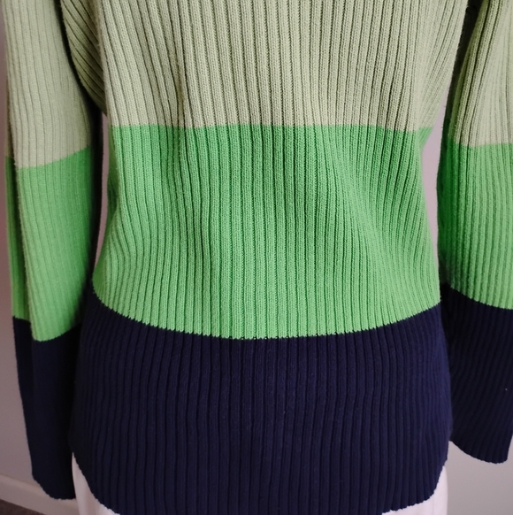 Liz Claiborne Cotton 1/4 Zip Sweater Navy Blue Green Stripe Coastal Size Pet XL - Picture 7 of 11
